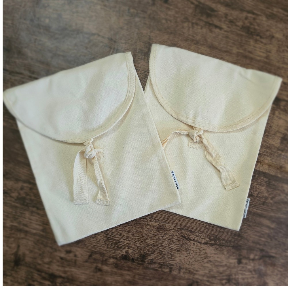 COZY EARTH Canvas Storage Bags Cream Reusable Tie Closure Set of 2